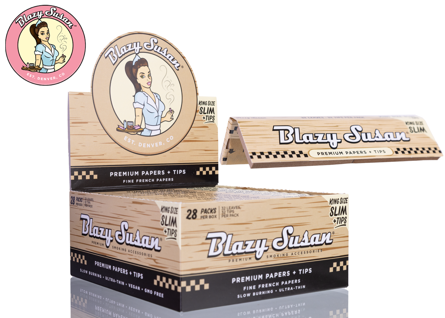 Blazy Susan Premium King Size Slim Rolling Paper + Tips - 28ct