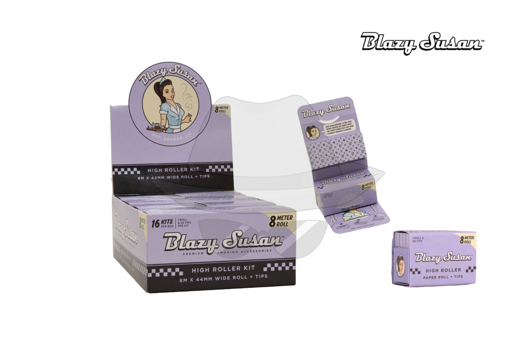 Blazy Susan High Roller Kit - 8 Meter Roll / 16 Kits Purple Rolling Papers