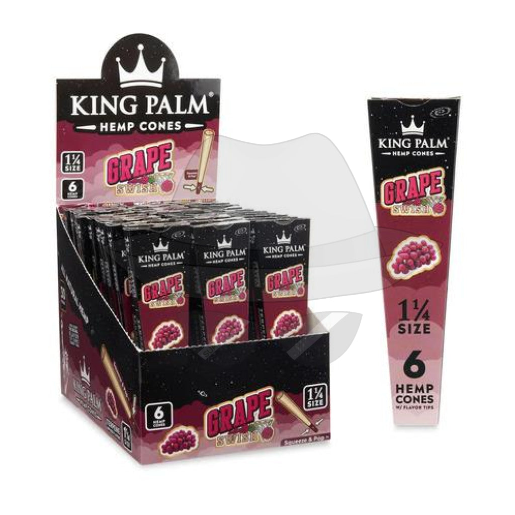 King Palm 1 ¼ Size Hemp Cones 30Ct Display Grape Swish Rolling Papers