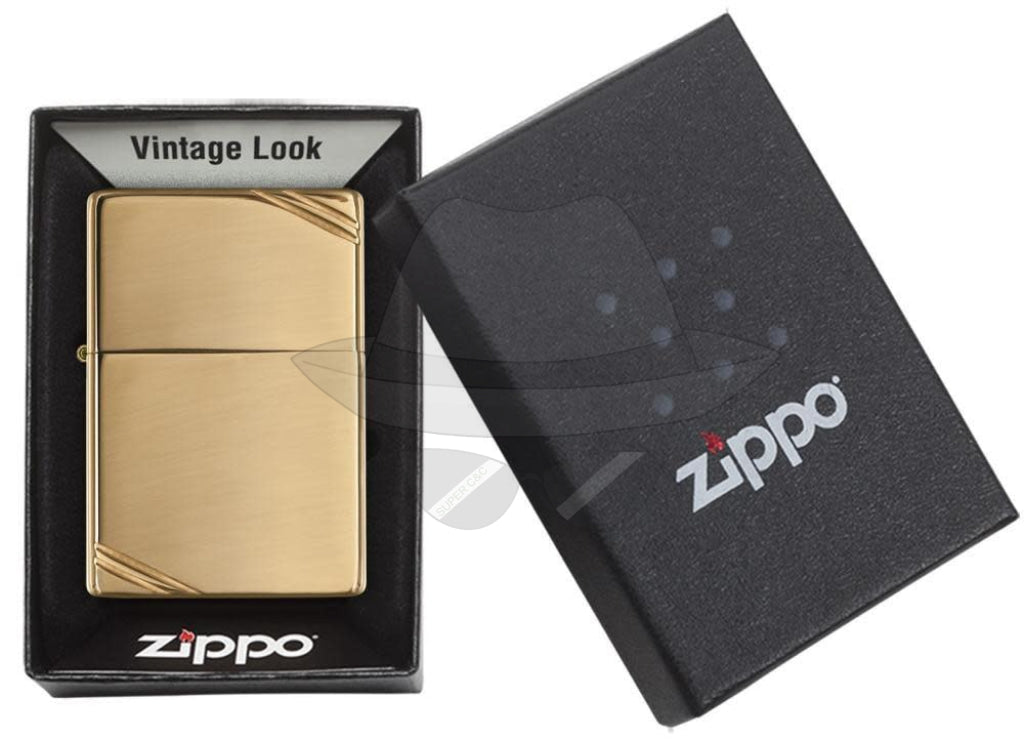 #012 Zippo Oil Lighterhigh Polish Brass Vintage With Slashes Lighter