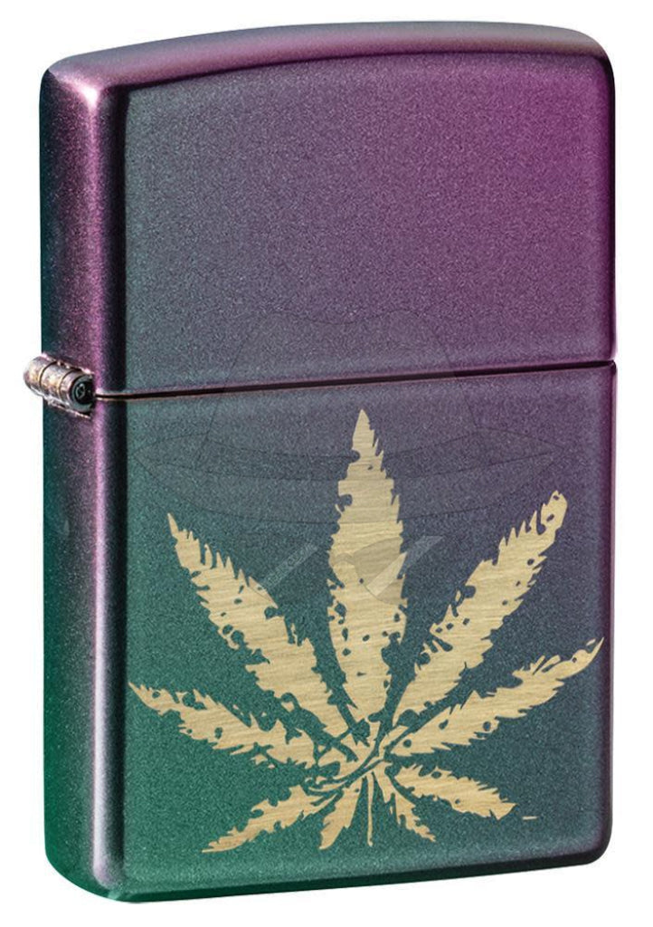 #050 Zippo Lighter: Chrome Marijuana Leaf Design Lighter