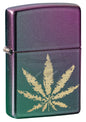#050 Zippo Lighter: Chrome Marijuana Leaf Design Lighter