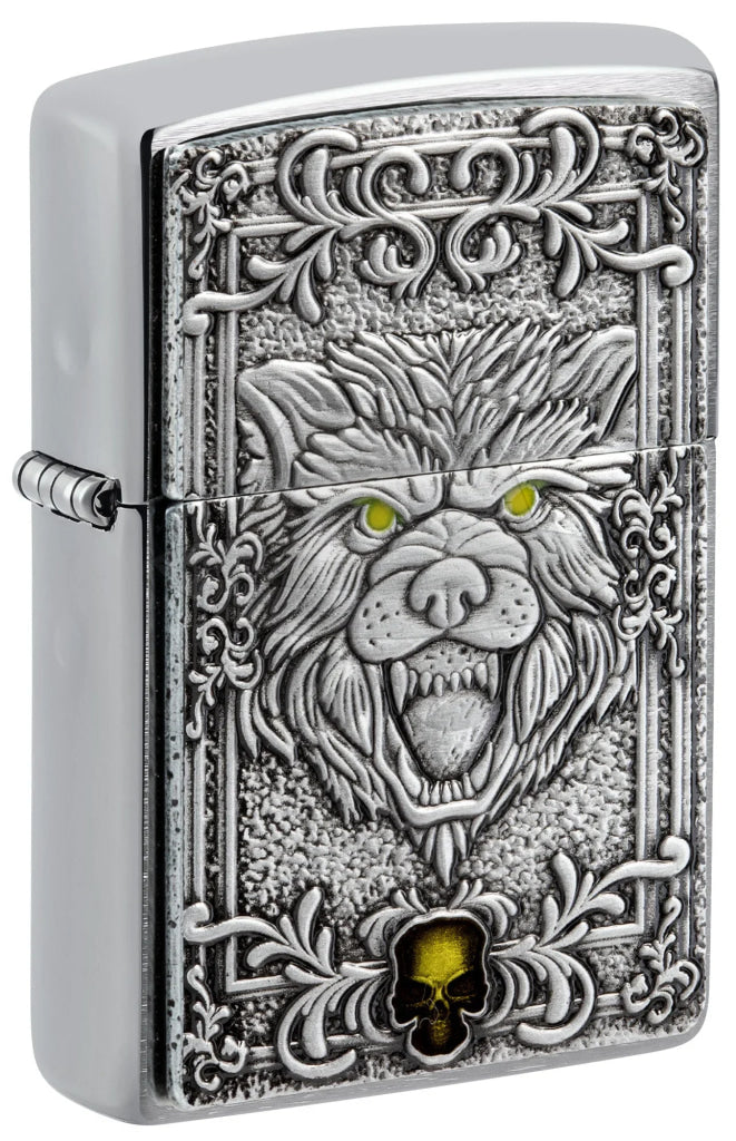 #076 ZIPPO OIL LIGHTER: Wolf Emblem Design Lighter