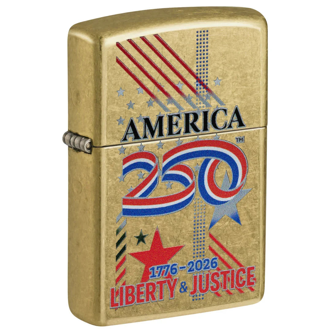 #015 Zippo Lighter:America250 Liberty & Justice Design - Brass