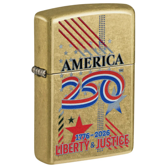 #015 Zippo Lighter:America250 Liberty & Justice Design - Brass