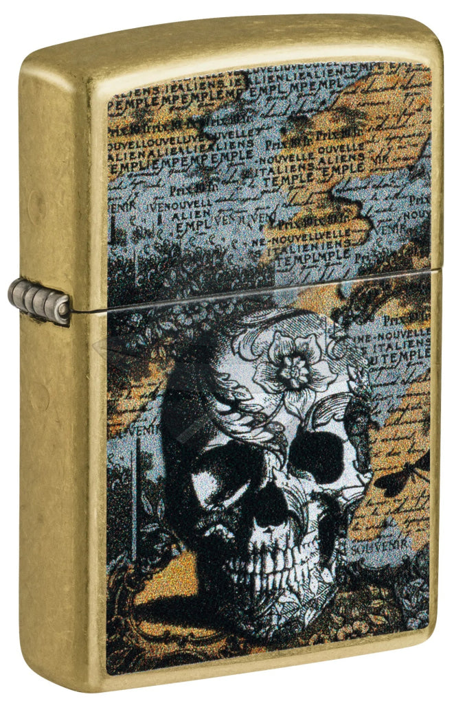 #138 Zippo Oil Lighter: Floral Skull Design Lighter