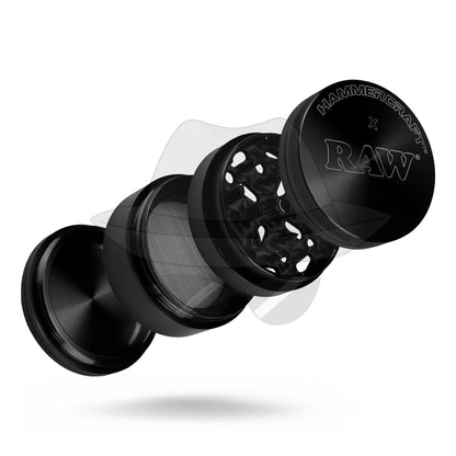 2 Raw X Hammercraft Four Piece Aluminum Grinder Black Grinder