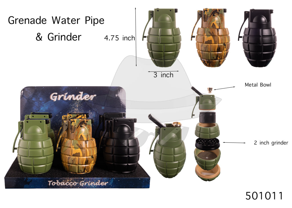 501011 Grenade Style Water Pipe & Grinder Display Of 6