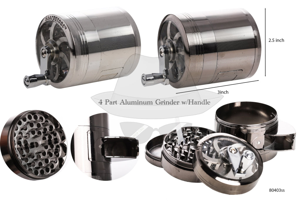 80403 4 Part Aluminum Grinder W/ Handle