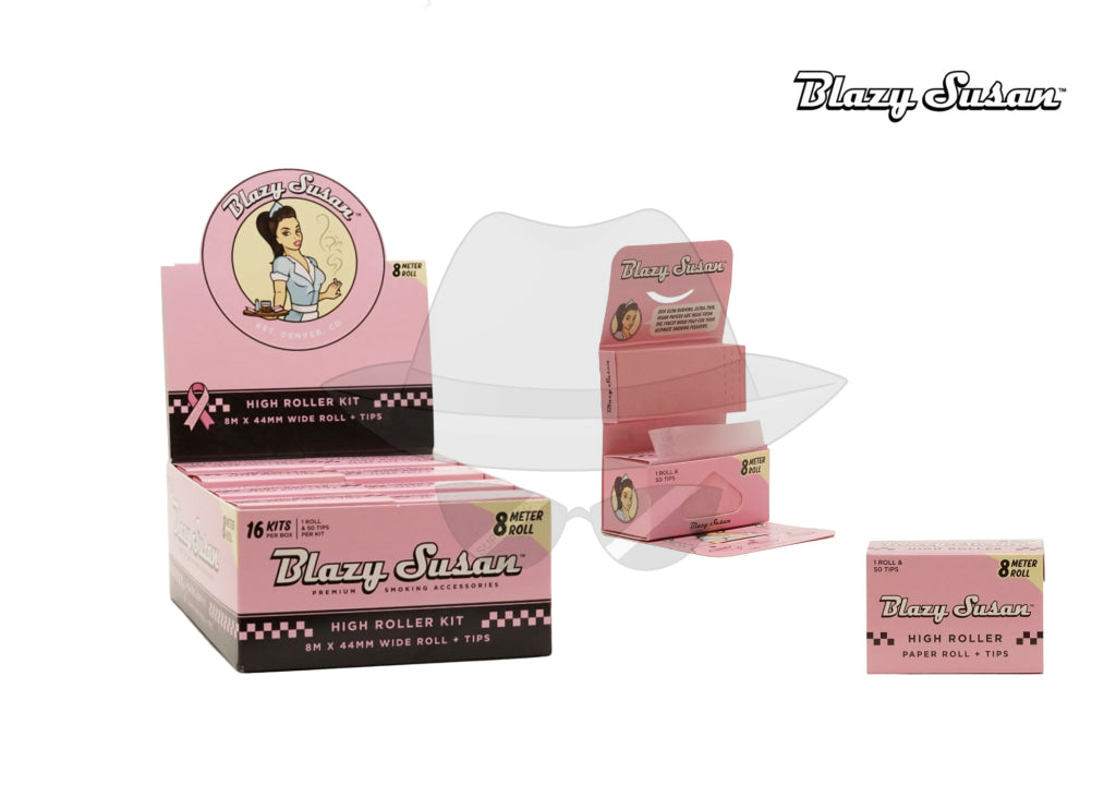 Blazy Susan High Roller Kit - 8 Meter Roll / 16 Kits Pink Rolling Papers