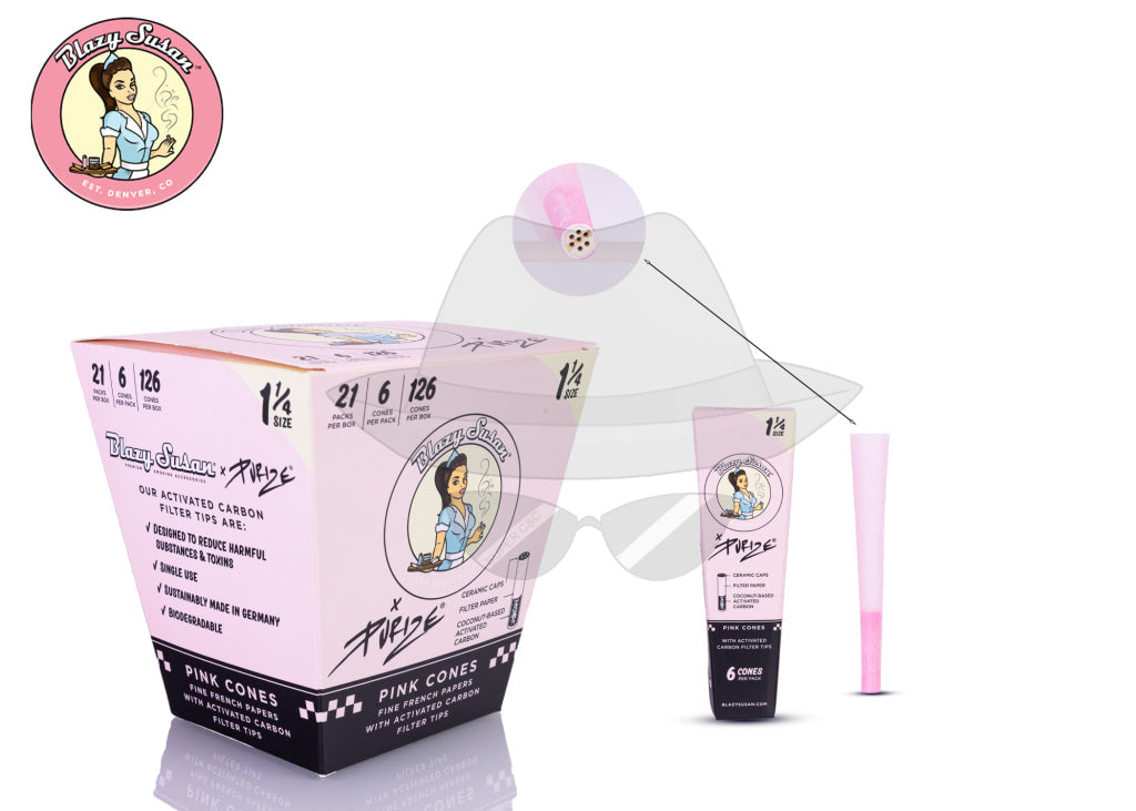 Blazy Susan Pre Rolled Cones with Purize Activated Carbon Filters Display 1.25(Pink) Rolling Papers