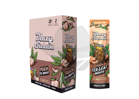 Blazy Susan Tea Leaf Wraps- Peach | Full Box 25 ct Rolling Papers