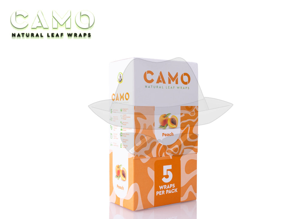 CAMO NATURAL LEAF WRAPS(5pks)- 25CT Peach Rolling Papers