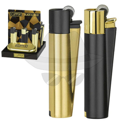 Clipper Metal Lighter With Case-12Ct Black&gold