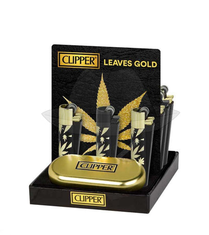 Clipper Metal Lighter With Case-12Ct Leaves Gold