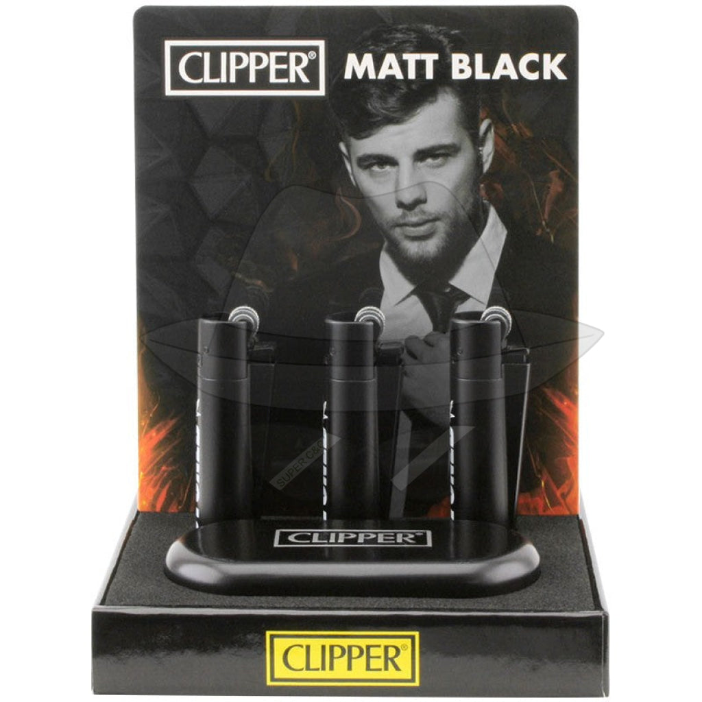 Clipper Metal Lighter With Case-12Ct Matt Black