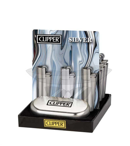 Clipper Metal Lighter With Case-12Ct Silver