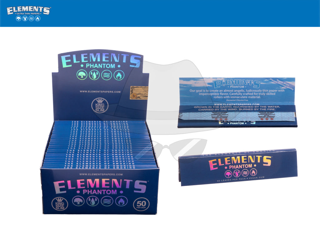 Elements Phantom King Size Slim Rice Paper-50 Packs Box Rolling Papers