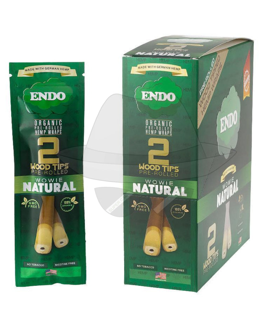 Endo Organic Wraps 5 Cone Filter-15 Display Wowie Natural Rolling Papers