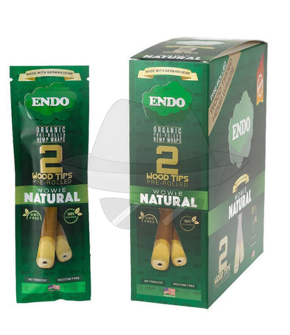 Endo Organic Wraps 5 Cone Filter-15 Display Wowie Natural Rolling Papers