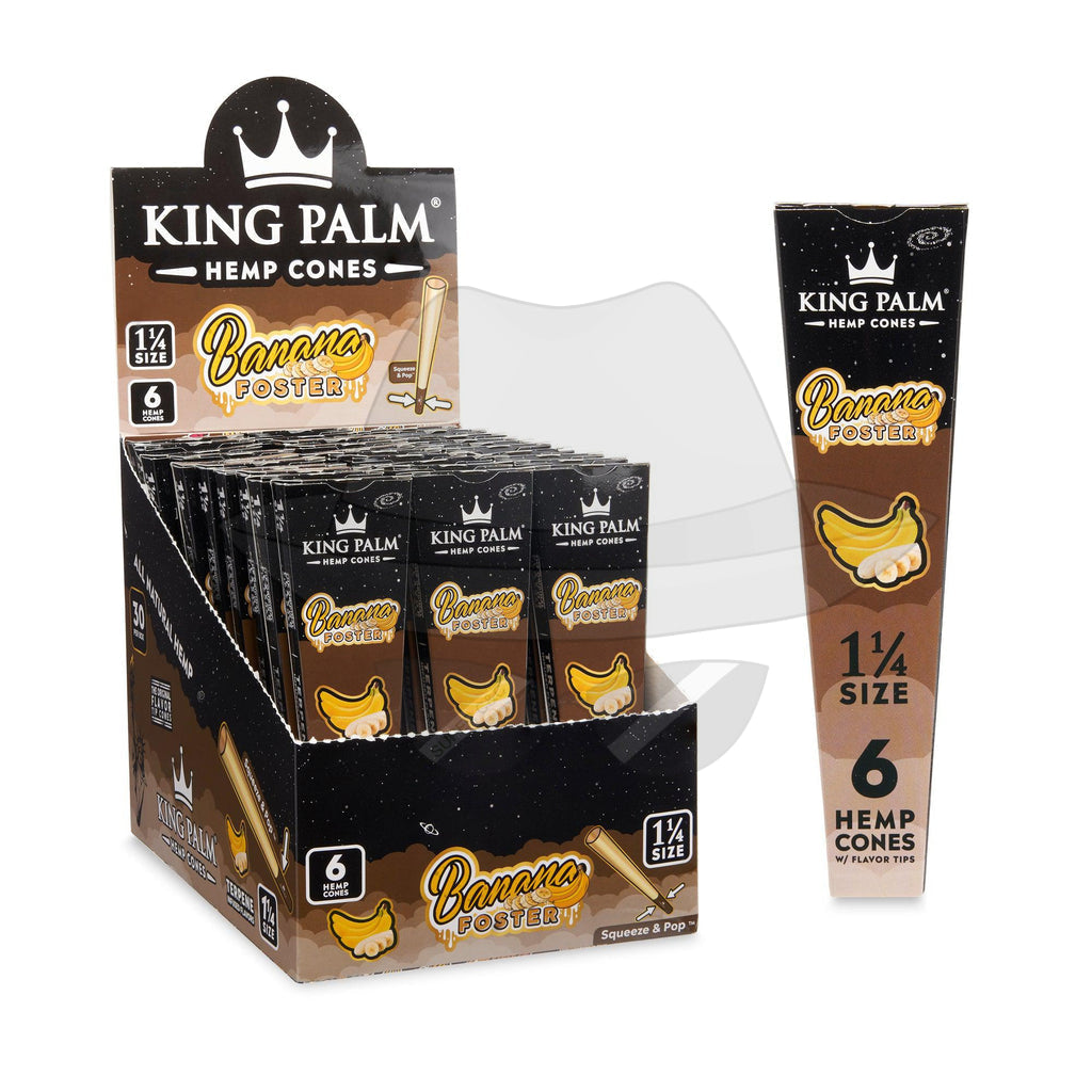 King Palm 1 ¼ Size Hemp Cones 30Ct Display Banana Foster Rolling Papers