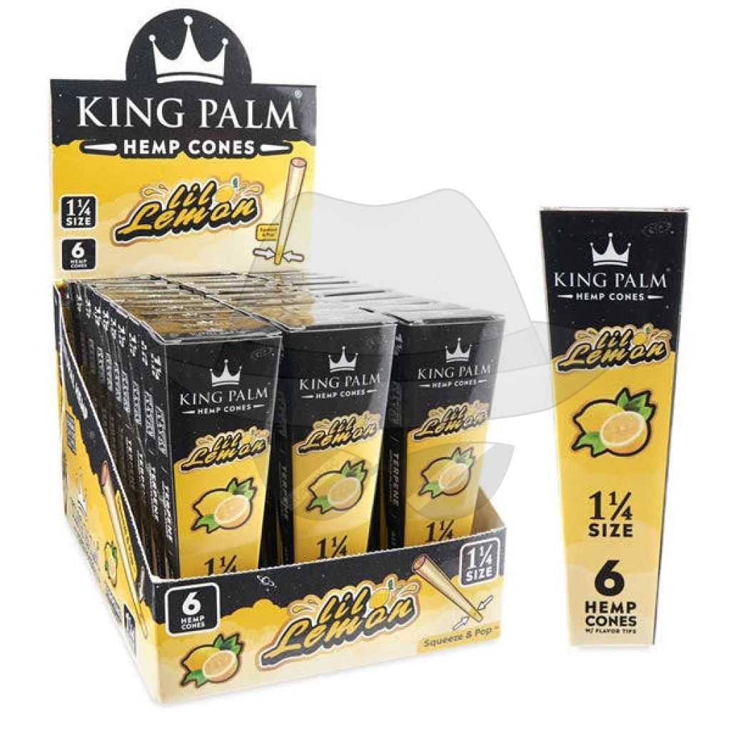 King Palm 1 ¼ Size Hemp Cones 30Ct Display Lil Lemon Rolling Papers
