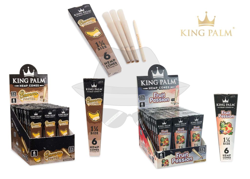 King Palm 1 ¼ Size Hemp Cones 30Ct Display Rolling Papers