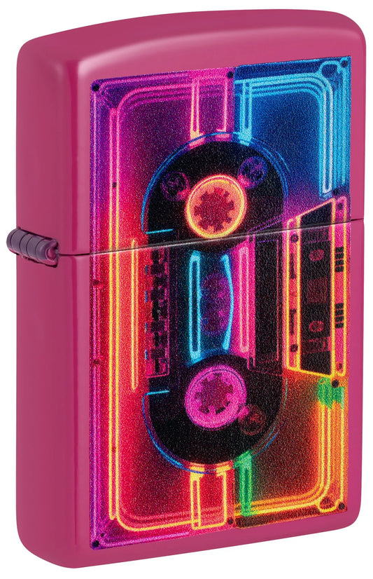 #052 ZIPPO OIL LIGHTER: Neon Cassette Design