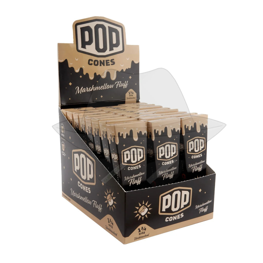Pop Cones 1 ¼ Size Unbleached 6Pk - 24Ct Display Mashmellon Fluff Rolling Papers
