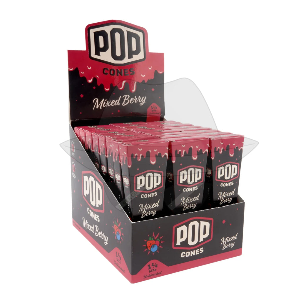 Pop Cones 1 ¼ Size Unbleached 6Pk - 24Ct Display Mixed Berry Rolling Papers
