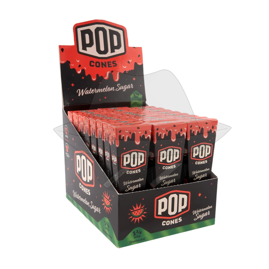 Pop Cones 1 ¼ Size Unbleached 6Pk - 24Ct Display Watermelon Sugar Rolling Papers