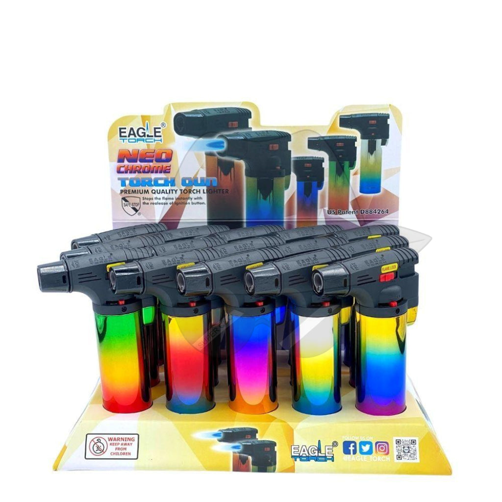Pt101Ncr Eagle Torch Neo Chrome Display Of 15Ct Lighter