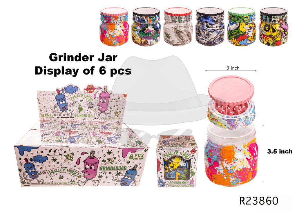 R23860 Glass Jar & Grinder -6Ct Grinders