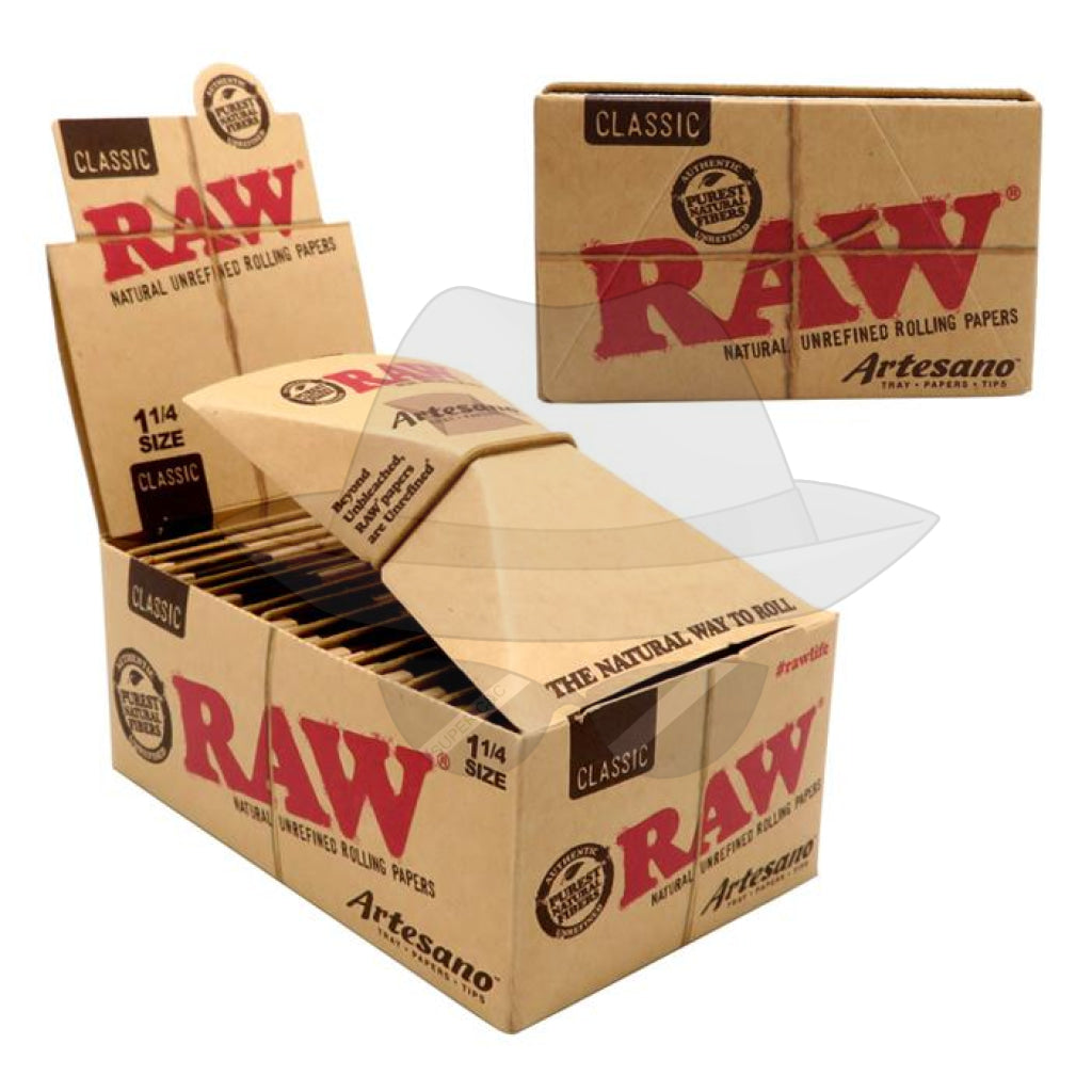 Raw Artesano Classic 1 1/4 Fold-Out-Tray With Tips Rolling Papers