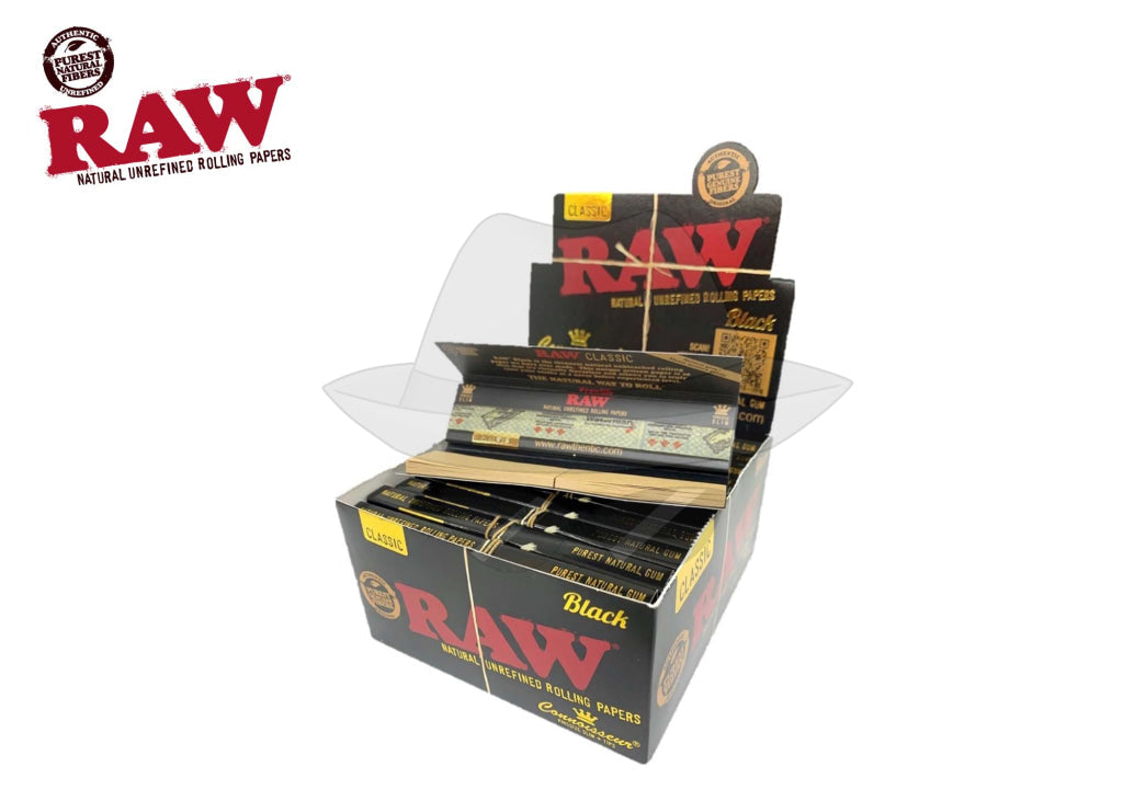 Full Box Raw Black Connoisseur King Size Slim + Tips (24 Booklets) Rolling Papers