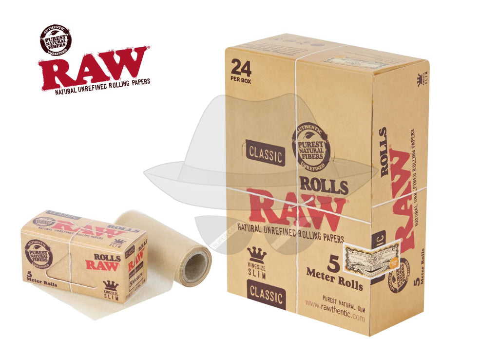 Raw Classic Paper Rolls King Size Slim - 5 Meters/24Rolls Rolling Papers