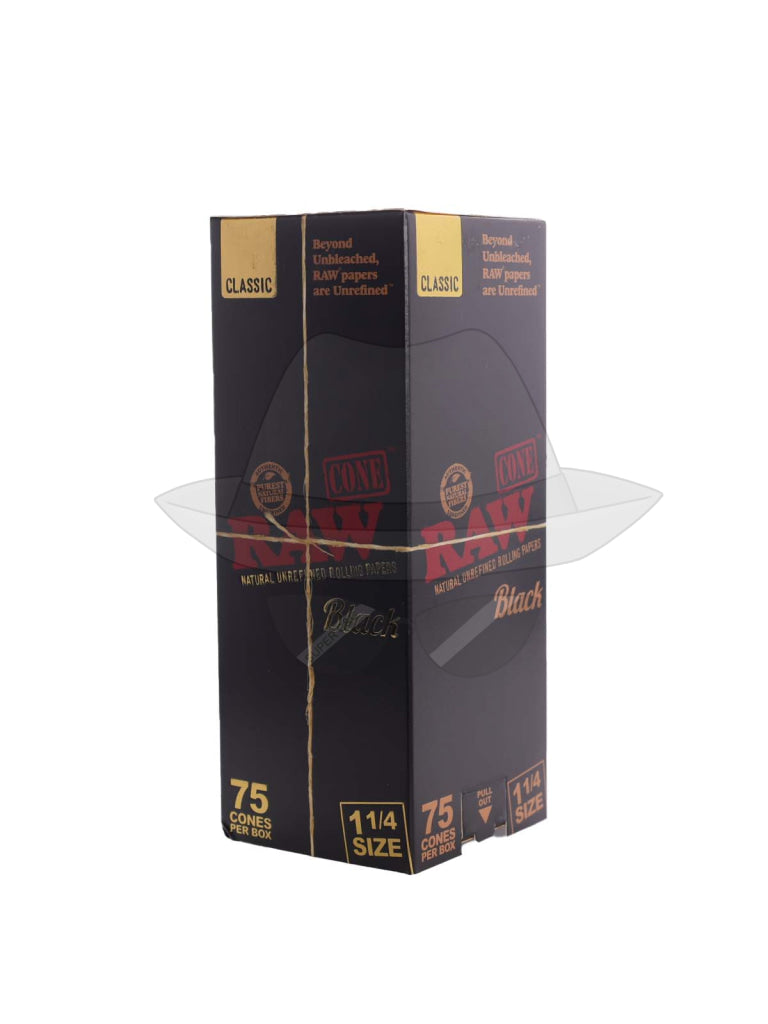 Raw Cone 75Ct Per Box Black 11/4 Rolling Papers
