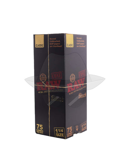 Raw Cone 75Ct Per Box Black 11/4 Rolling Papers