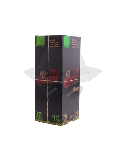 Raw Cone 75Ct Per Box Black Organic 11/4 Rolling Papers