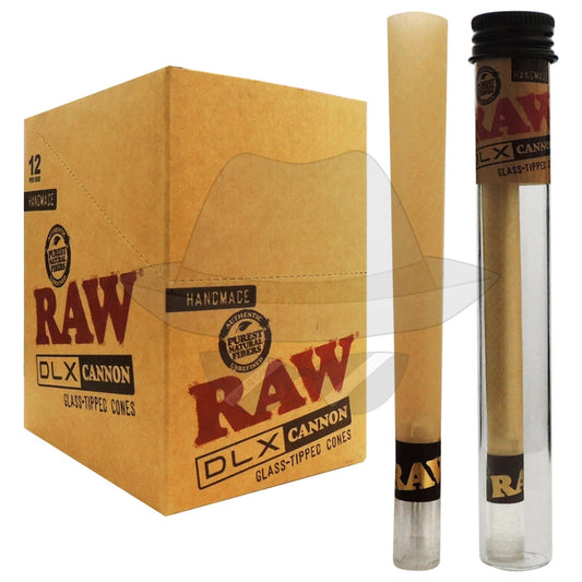 Raw Dlx Glass-Tipped Cone-12Ct Cannon Rolling Papers
