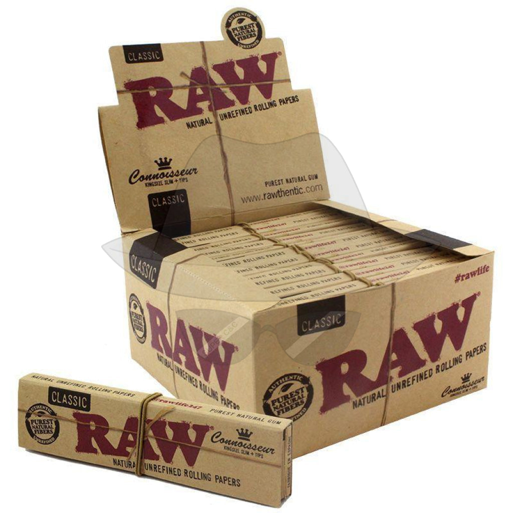 Raw King Size Slim + Tips Rolling Paper Connoisseur Classic Papers