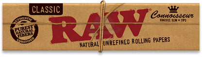 Raw King Size Slim + Tips Rolling Paper Connoisseur Classic Papers