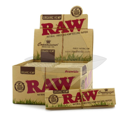 Raw King Size Slim + Tips Rolling Paper Connoisseur Organic Papers