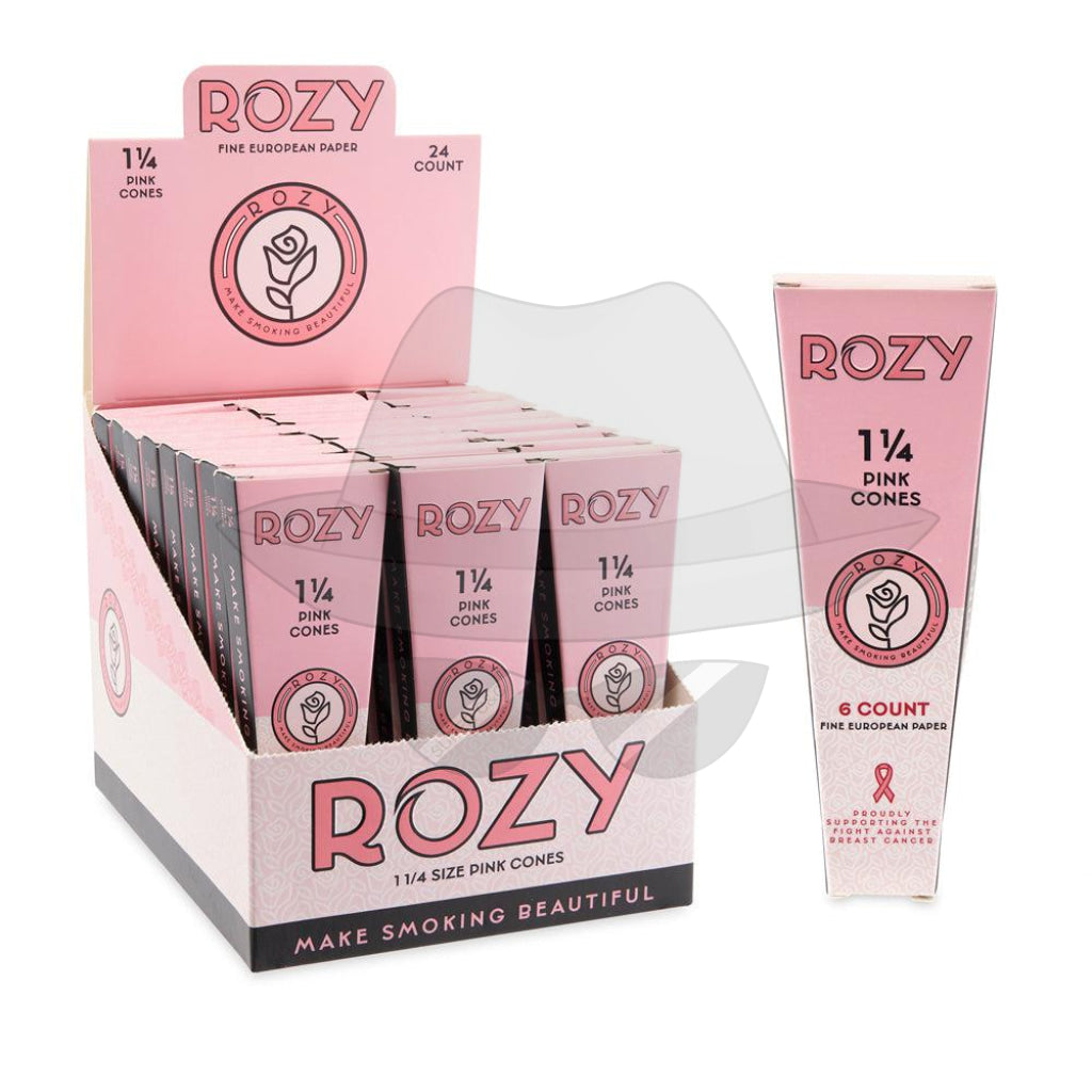 Rozy Pink 1 ¼ Size Pre-Rolled Cones 6Pk 24Ct Display Rolling Papers