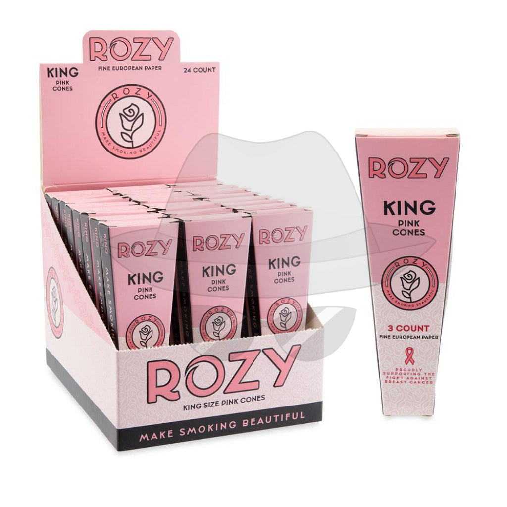Rozy Pink King Size Pre-Rolled Cones 3Pk 24Ct Display Rolling Papers