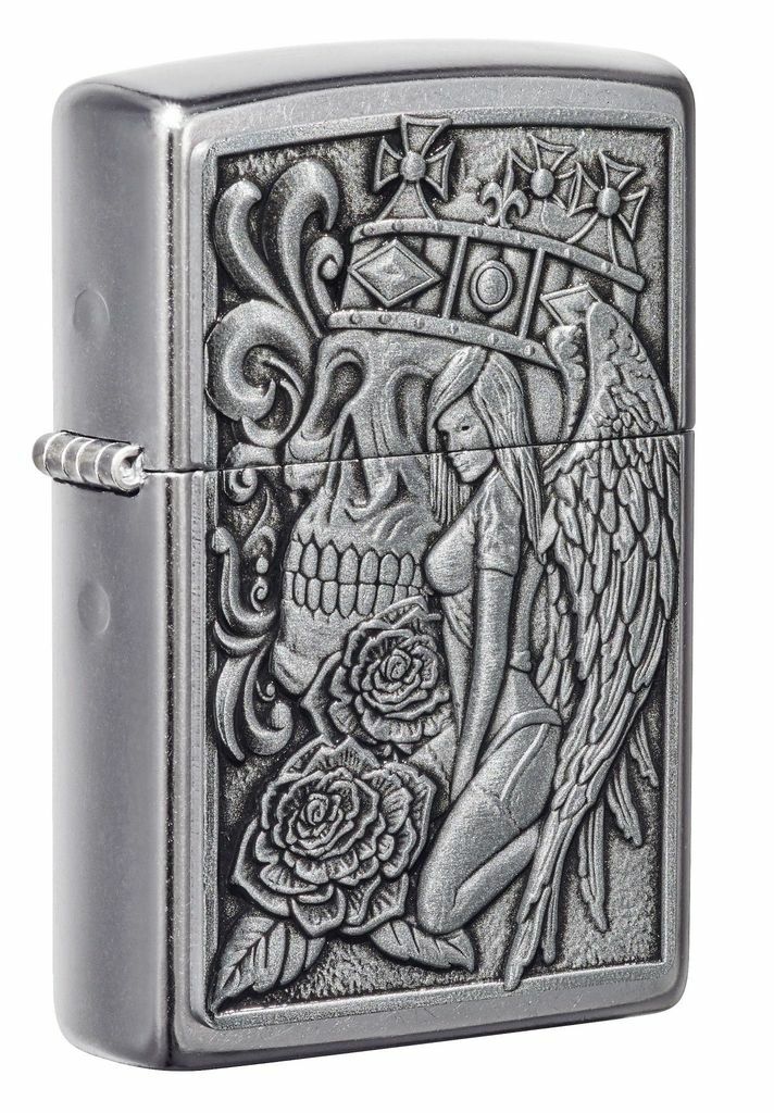 #075 ZIPPO OIL LIGHTER: Skull and Angel
