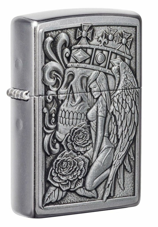 #075 ZIPPO OIL LIGHTER: Skull and Angel